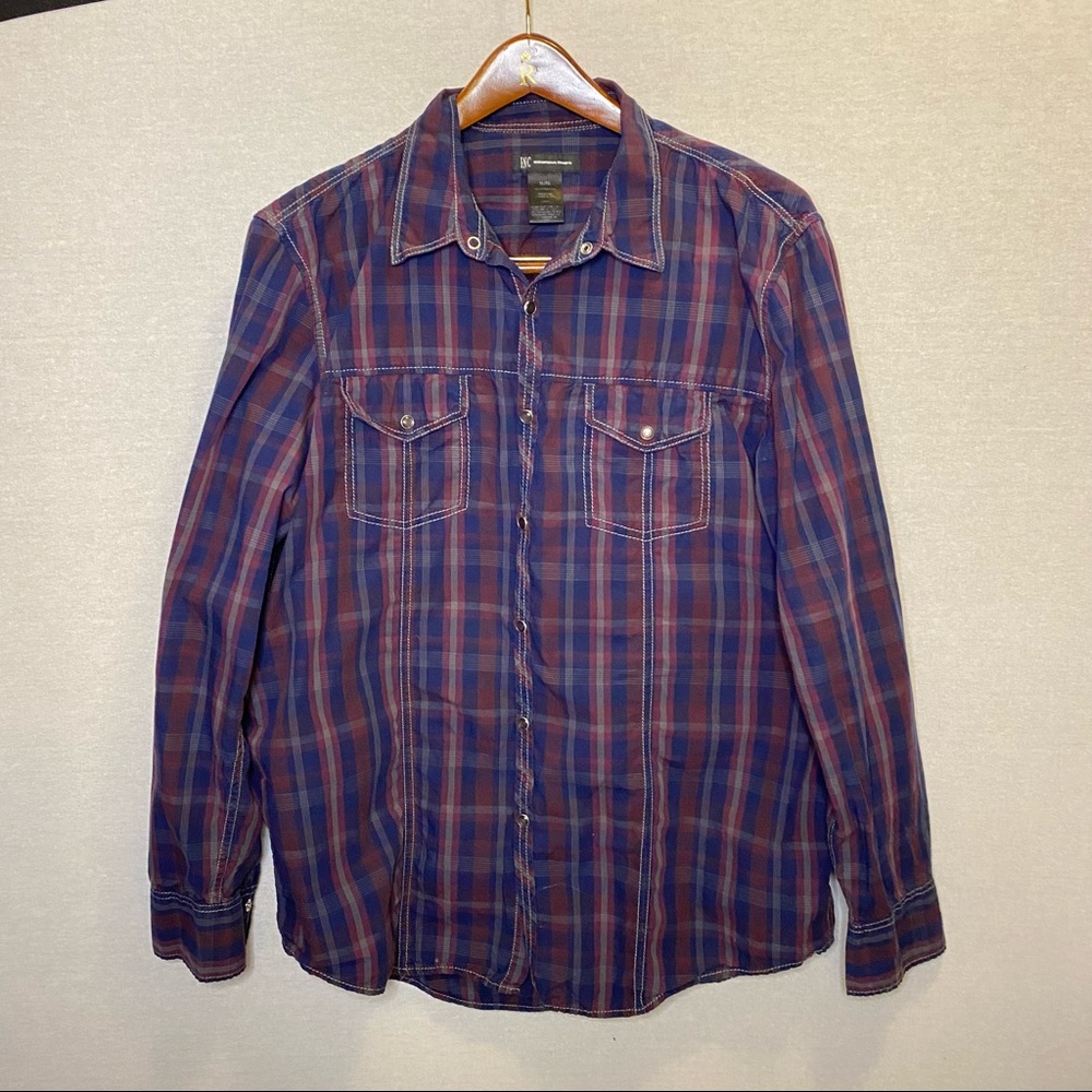 INC Men’s Shirt Western Snap Multi-Colour Plaid Size X-Large